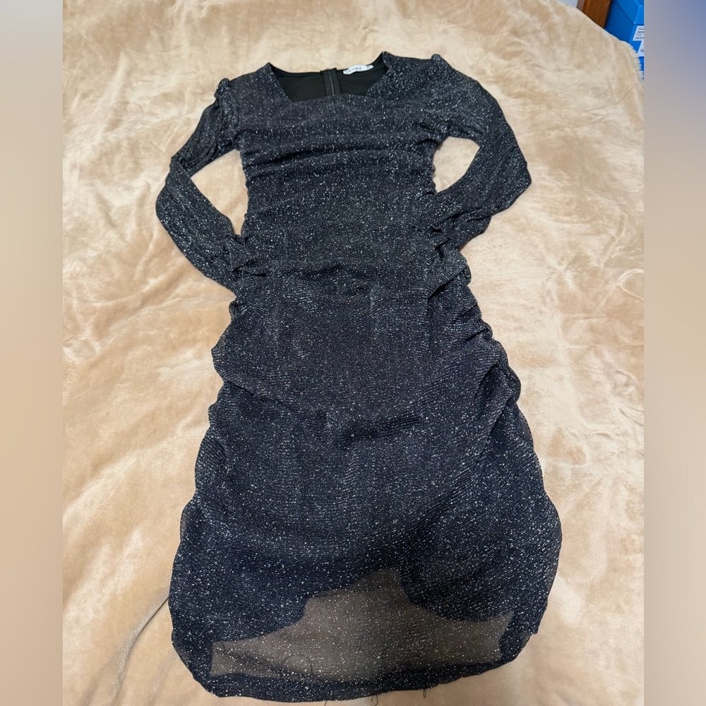 Ticosa Gathered Elegant Black Glitter Dress Women’s X-Large